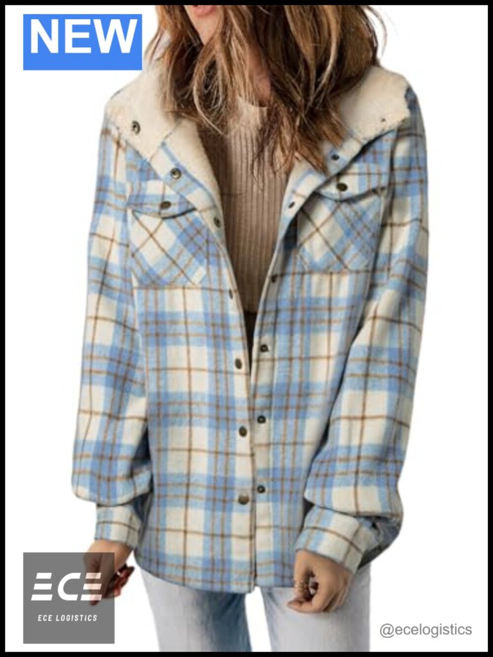 Plaid Shacket Jacket Fleece Lined Hooded Winter Coat Loose Fit